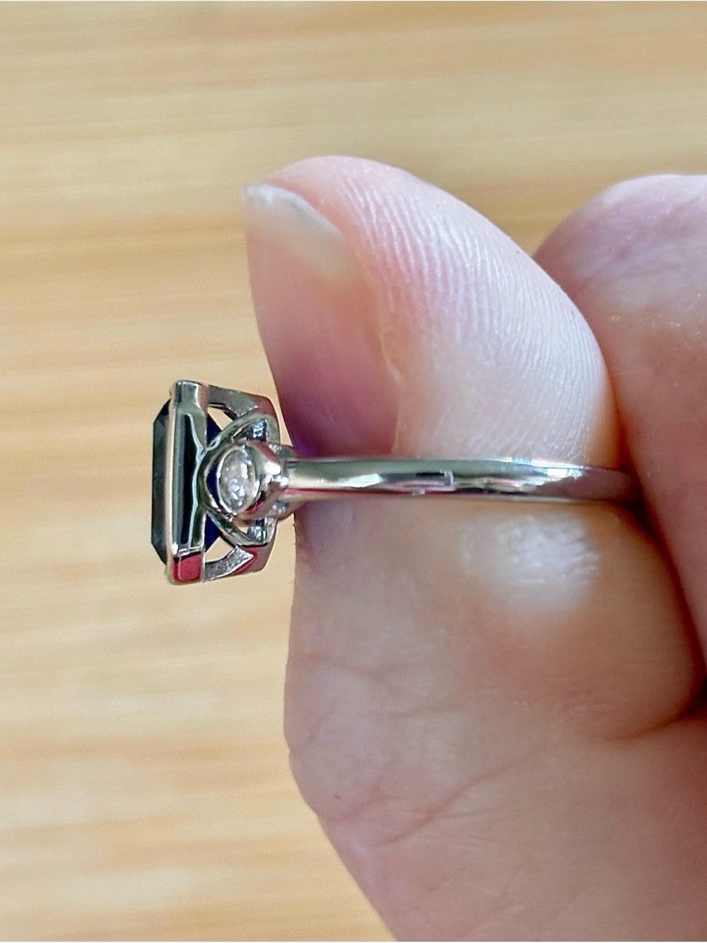 A certified 3ct lab-grown blue sapphire & .20ctw Moissanite ring, in 925 or 935! - Picture 8 of 11